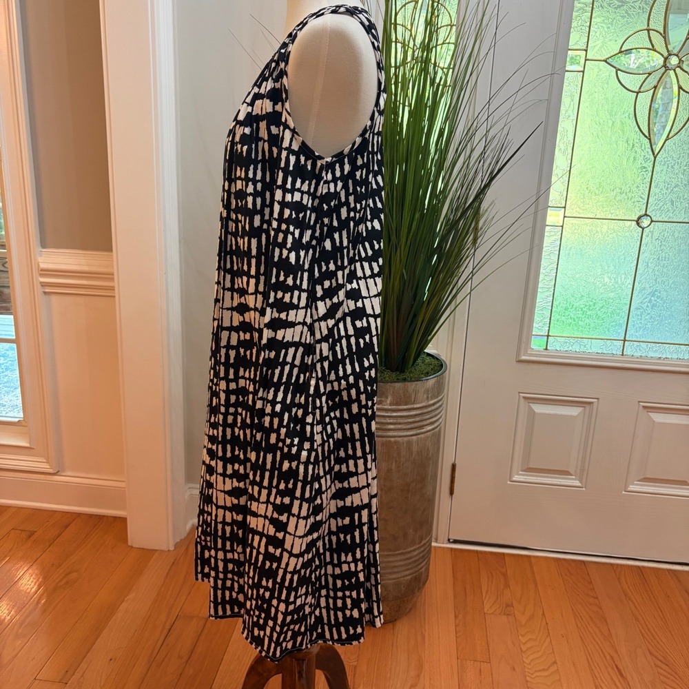 eShakti Black White Geometric Print Sleeveless Midi Dress Pockets Belted Size 10 - Picture 9 of 12
